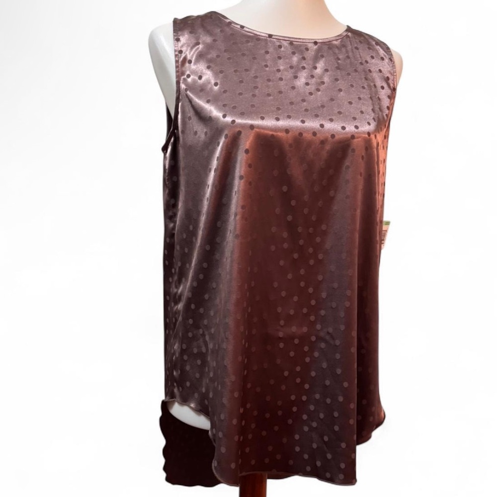 NWT Simply Styled Polka Dot Brown Satin Sleeveless Blouse